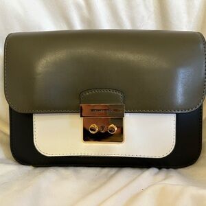 Michael Kors Olive, Black, and White Clutch